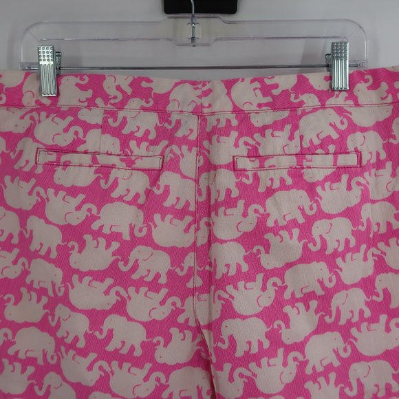 Lilly Pulitzer Pink White Elephant Scalloped Shorts Size 10 - Picture 7 of 9